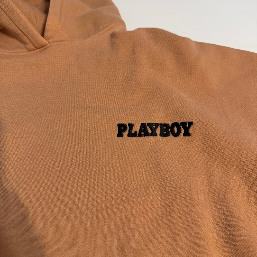 Playboy x Missguided Tan Brown Oversized Graphic Hoodie Bunny Logo - Picture 3 of 6